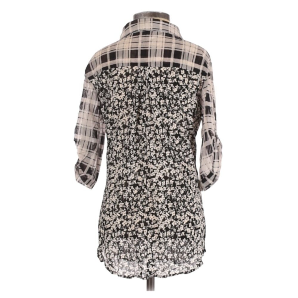 🎉Amang NY Plaid & Floral Mixed Media Button-Up - Small - Picture 2 of 4